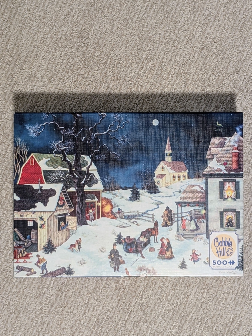 Cobble Hill Puzzle Sleigh Ride 500 Piece Jigsaw Puzzle Winter Village Retired